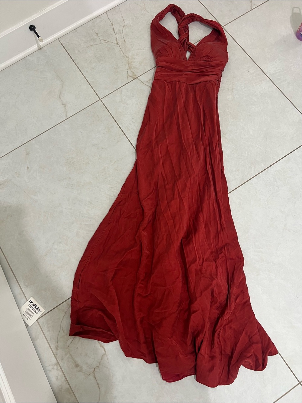 Nicole Miller Collection Red Criss Cross Halter Silk Gown Size 4 US